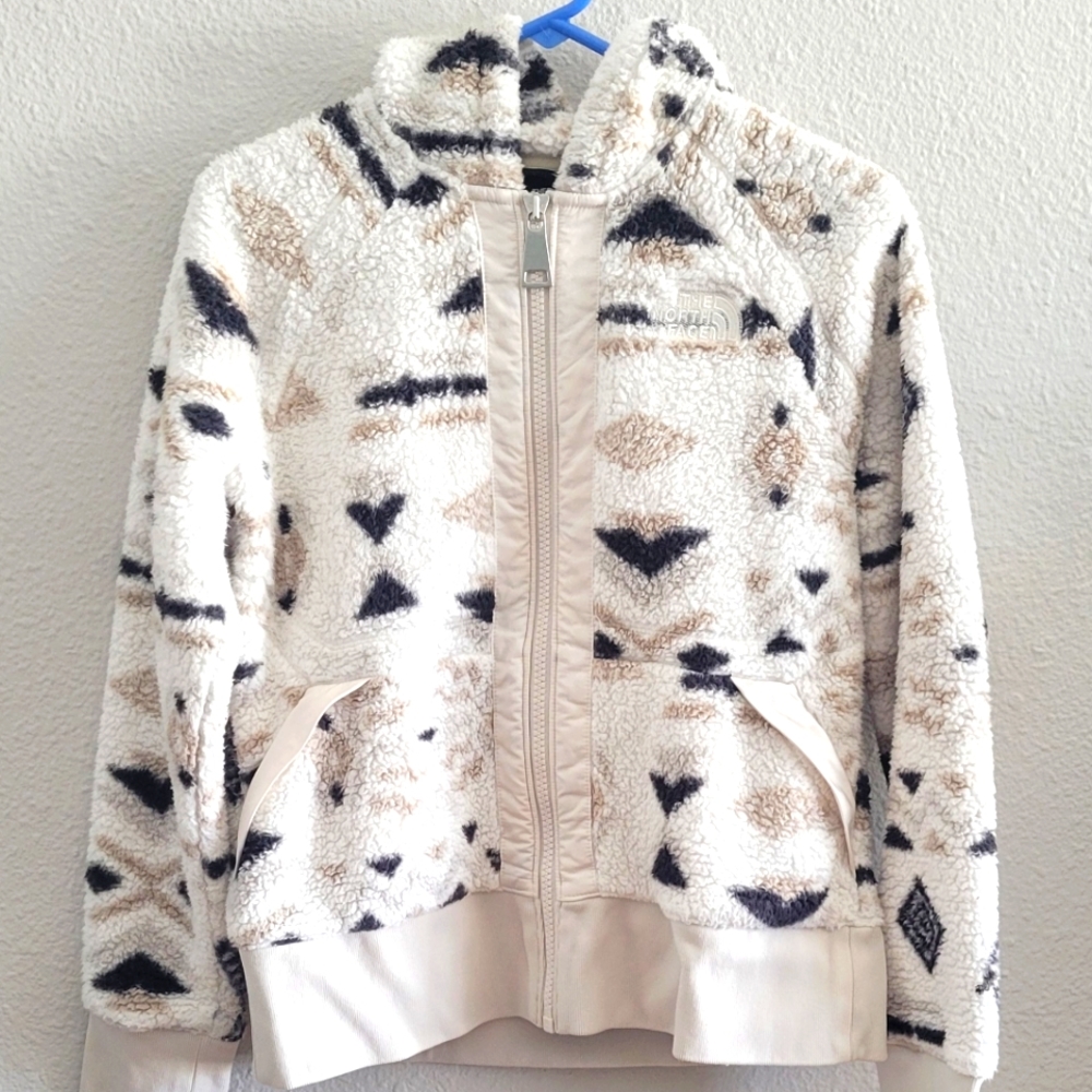 The North Face Fleece Zip-Up Jacket, Cream w/ Design